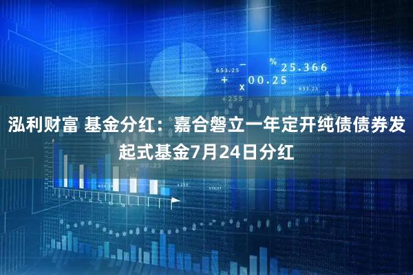 泓利财富 基金分红：嘉合磐立一年定开纯债债券发起式基金7月24日分红