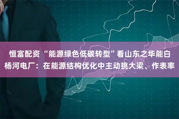 恒富配资 “能源绿色低碳转型”看山东之华能白杨河电厂:在能源结构优化中主动挑大梁、作表率
